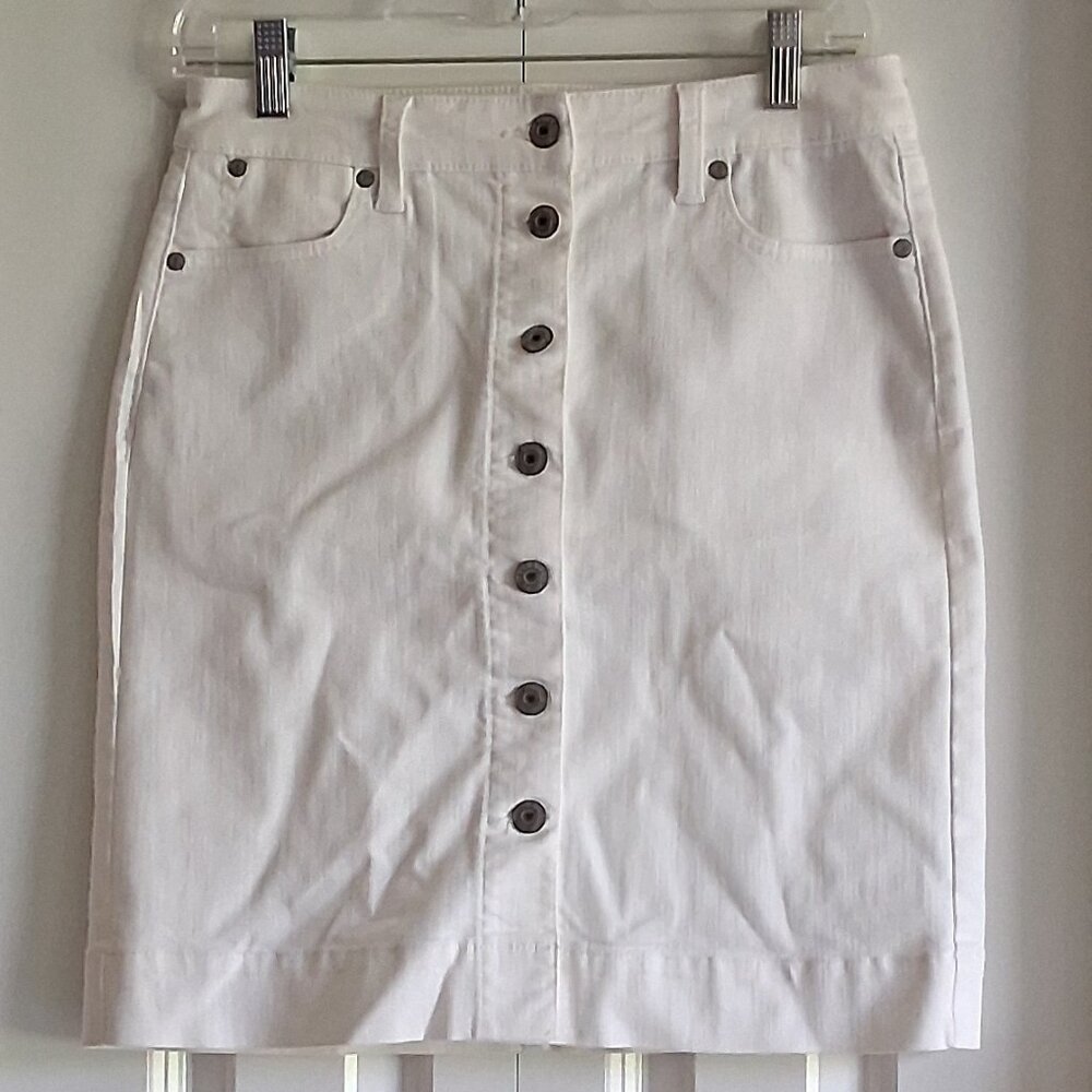 Talbots A-Line White Denim Button Up Skirt Women's Size 2
